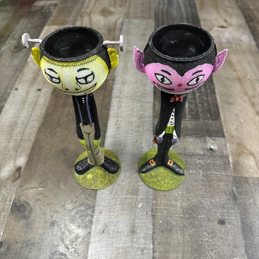 Department 56 Halloween Glitterville Tall Dracula Vampire Tea Light Frankenstein